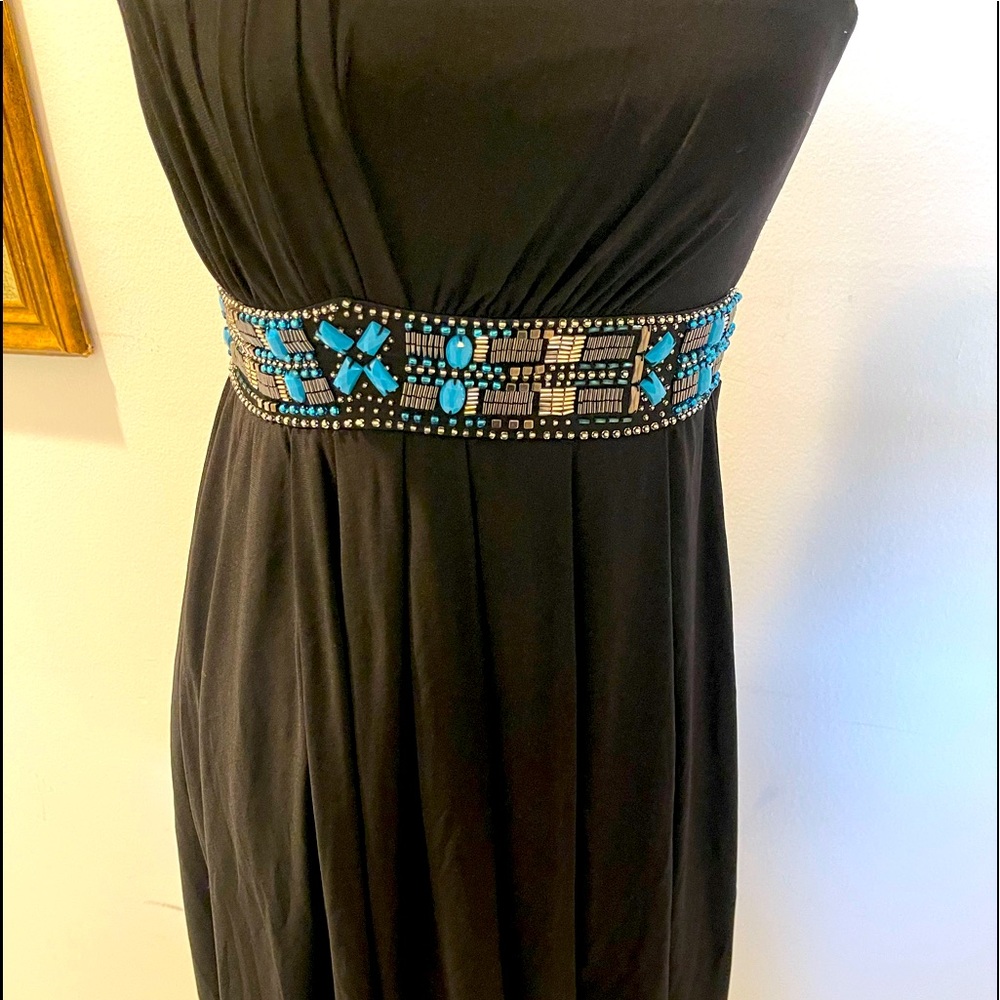 WHBM Black Mini Strapless Turquoise Beads Size 4
